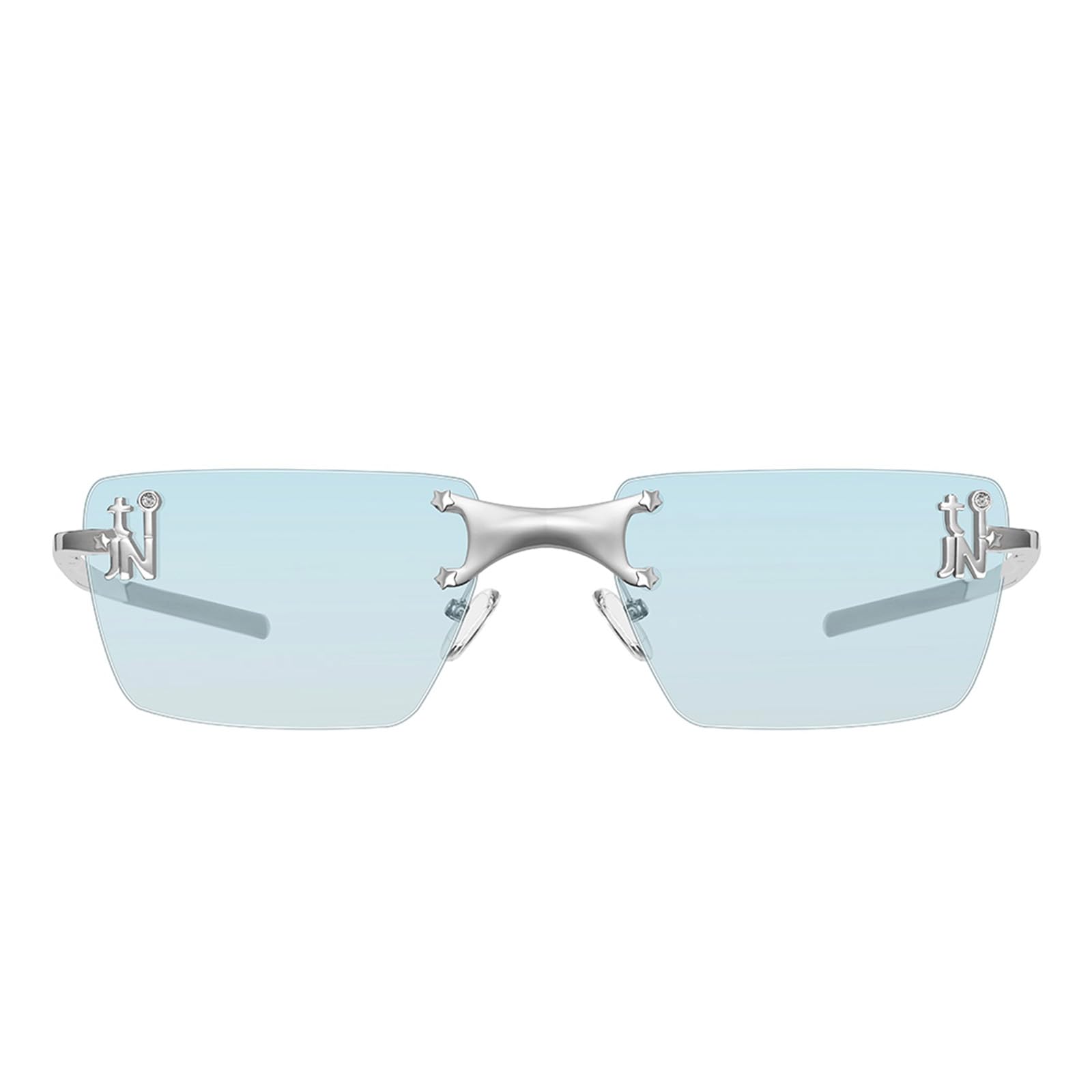 TIJN Rimless Blue Light Glasses for Women Men, Retro Y2K Rectangle Tinted Lens Glasses, Screen Fatigue &amp; UV Protection