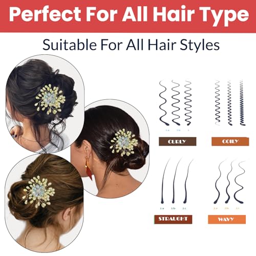 Image of TEMPERIA Hair Accessories For Women & Girls Stylish for Wedding - Artificial Flowers & Pearl Style Juda Bun Accessories - Floral Bridal Brooch & Hair Pins - Hairstyle Decoration Bride Clips (MN13)