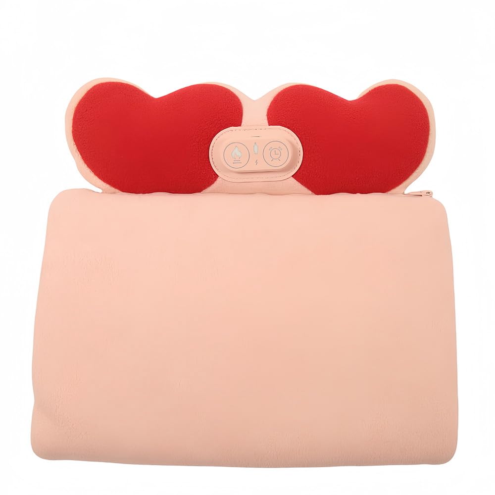 Pink Hand Warmer USB Electric Heating Pad 18X11.8 Inches Machine Washable 10W Heating Area Heated Pad Zippers Closure Three Levels Heating Controller Temperture Adjuster Auto Turn Off