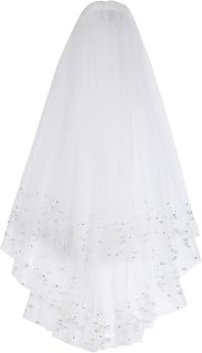 CHIC DIARY Women Wedding Short Veil Bridal Lace Tulle Veils White Fingertip Length Veil With Comb for Bachelorette Party