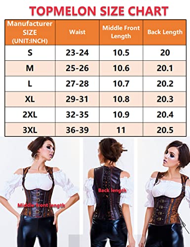 Topmelon Steampunk Corset Brown Corsets Top Women Steel Boned Lace Up Back Steampunk Underbust Corset Renaissance Brown Leather Corset #TOP5