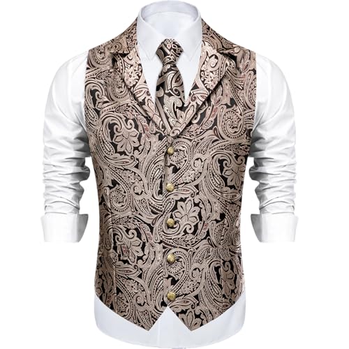 Men's Silk Vest Tie Set Plaid Gothic Waistcoat Sleeveless Jacket For Suit Wedding Party Tuxedo