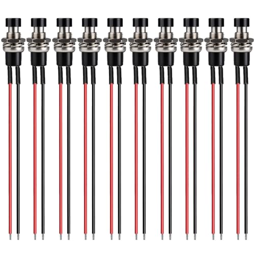 Gebildet 3V-6V-12V-24V-230V/1A 10pcs 7mm Black Prewired Mini Momentary Push Button,SPST Nomal Open ON/Off 2 Pin Round Button for Model Railway Hobby