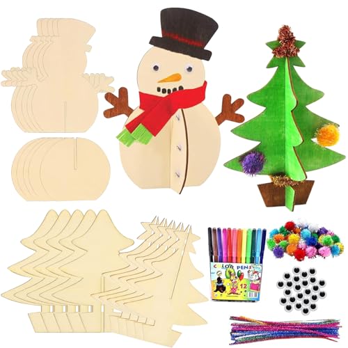 Weihnachtsdeko Basteln, 10 Stück 3D Weihnachtsbaum Holz...