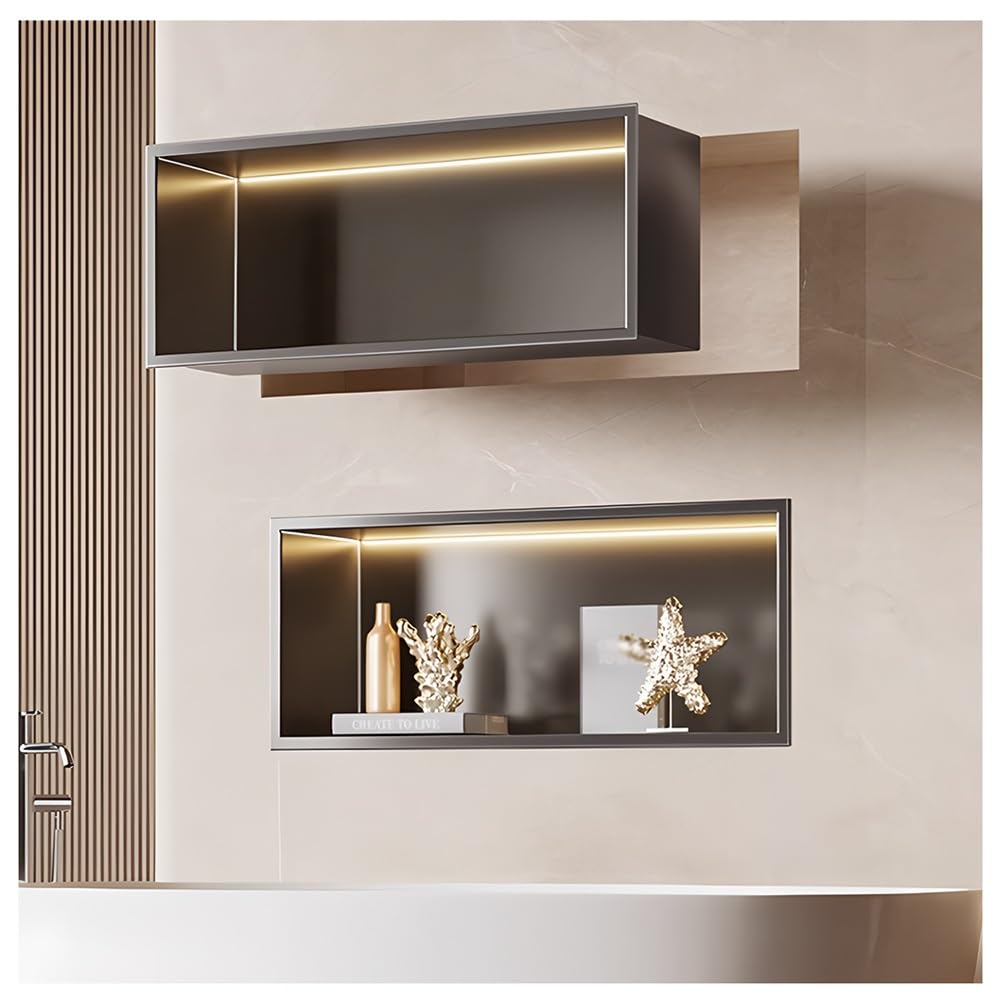 inless Stahl-Dusche mit LED-Licht, wasserdicht, versenktes Wandregal für Badezimmer, keine Fliesen erforderlich, horizontales Design (Weiß, 720 x 320 x 125 mm)