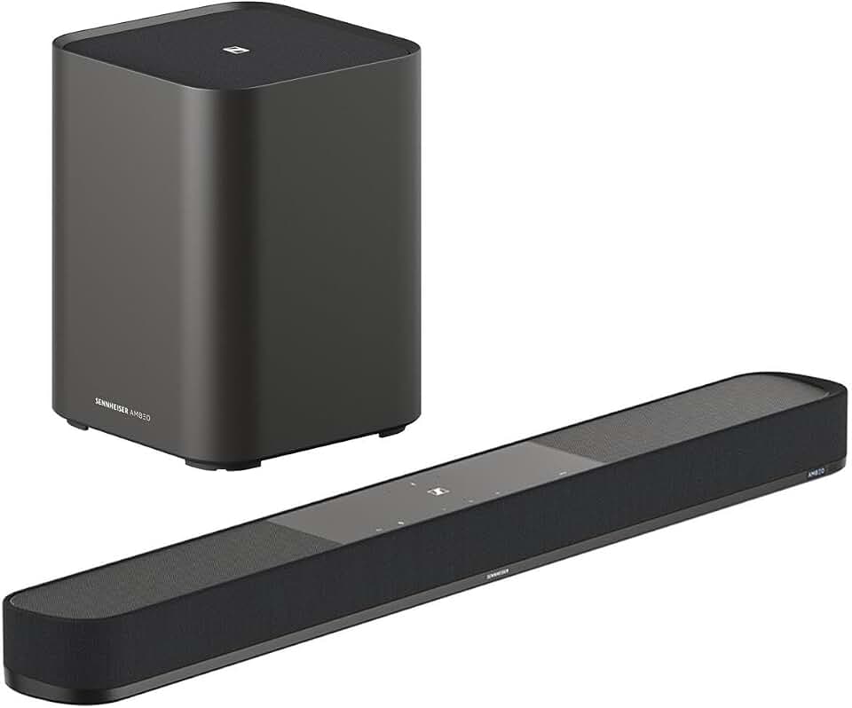 Sennheiser AMBEO Soundbar Plus 7.1.4 Channel Soundbar with Dolby Atmos and DTS:X with Ambeo Sub 8in 350W Wireless Subwoofer with Bluetooth