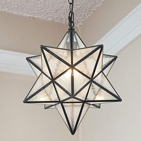 Modern Moravian Star Pendant Light Seeded Large Glass Star Lights with Chain, 16'' Cover