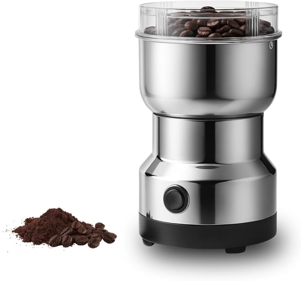 Moedor de Café Elétrico 110v 150W Portátil Triturador de Grãos, Sementes, Especiarias, Temperos, Amendoim e Ervas Secas. Lâminas Inox, Tampa Transparente - Qualidade Premium