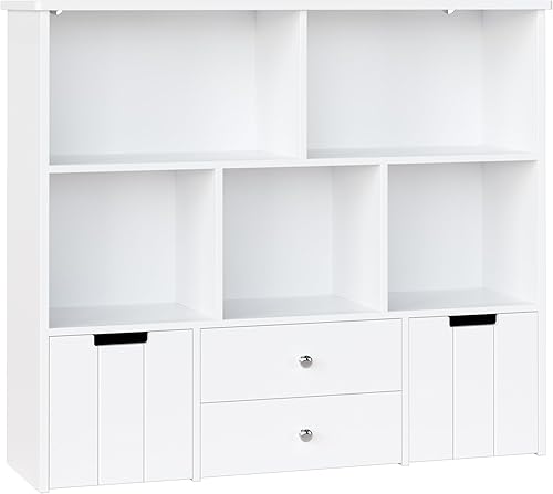 Miniatura 7 de FOTOSOK Organizador de almacenamiento de juguetes con 4 cajones, organizadores de juguetes y almacenamiento con ruedas ocultas y 5 cubos de