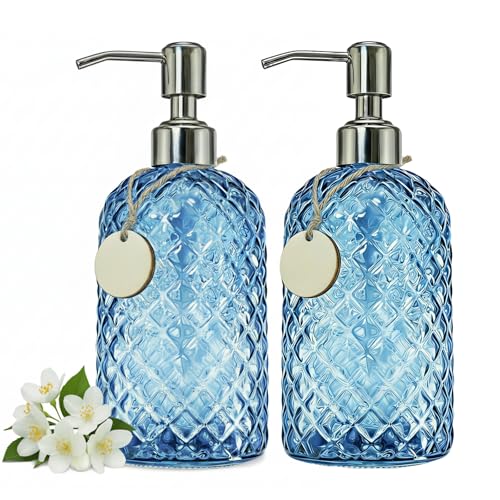 Image of 2 Pack Soap dispenser bathroom - 18oz Blue Stainless Steel Soap dispensers for Kitchen Sink, Seamless Rust Proof Body, Large Refillable Liquid Hand Wash Pump, Leak Free & Easy Install.