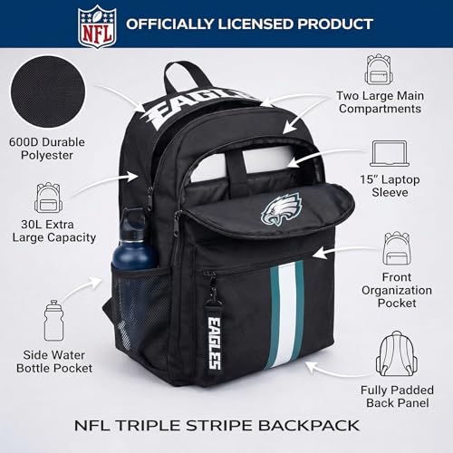 Image of NFL Philadelphia Eagles Backpack - Triple Stripe Wordmark Design with Keychain