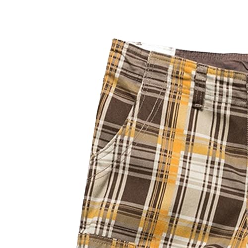 Bermuda cargo a cuadros para hombre con bolsillos múltiples miniatura 3