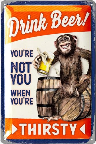 LANOLU Vintage Beer Monkey Sign - Funny Metal Bar Sign