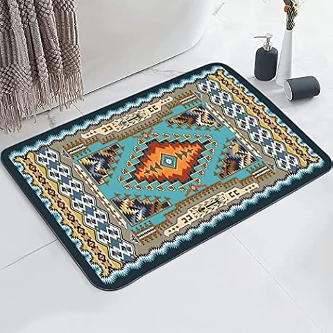 YISUMEI Southwest Native American Bathroom Mat, Non-Slip Super Absorption Bath Carpet with Rubber Backing, Fit Under Bathroom Doormat Floor Rugs for Shower Buthtub Sink, 16"x24" Cover