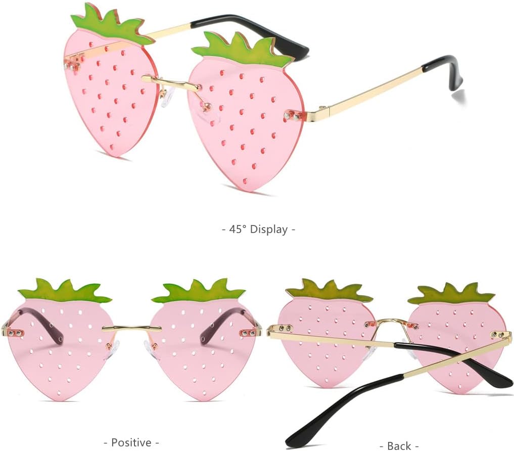 Cute Strawberry Shape Sunglasses for Women Men Girls Boys Party Prom Accessories Halloween Christmas Costumes Glasses (Pink) - Image 4