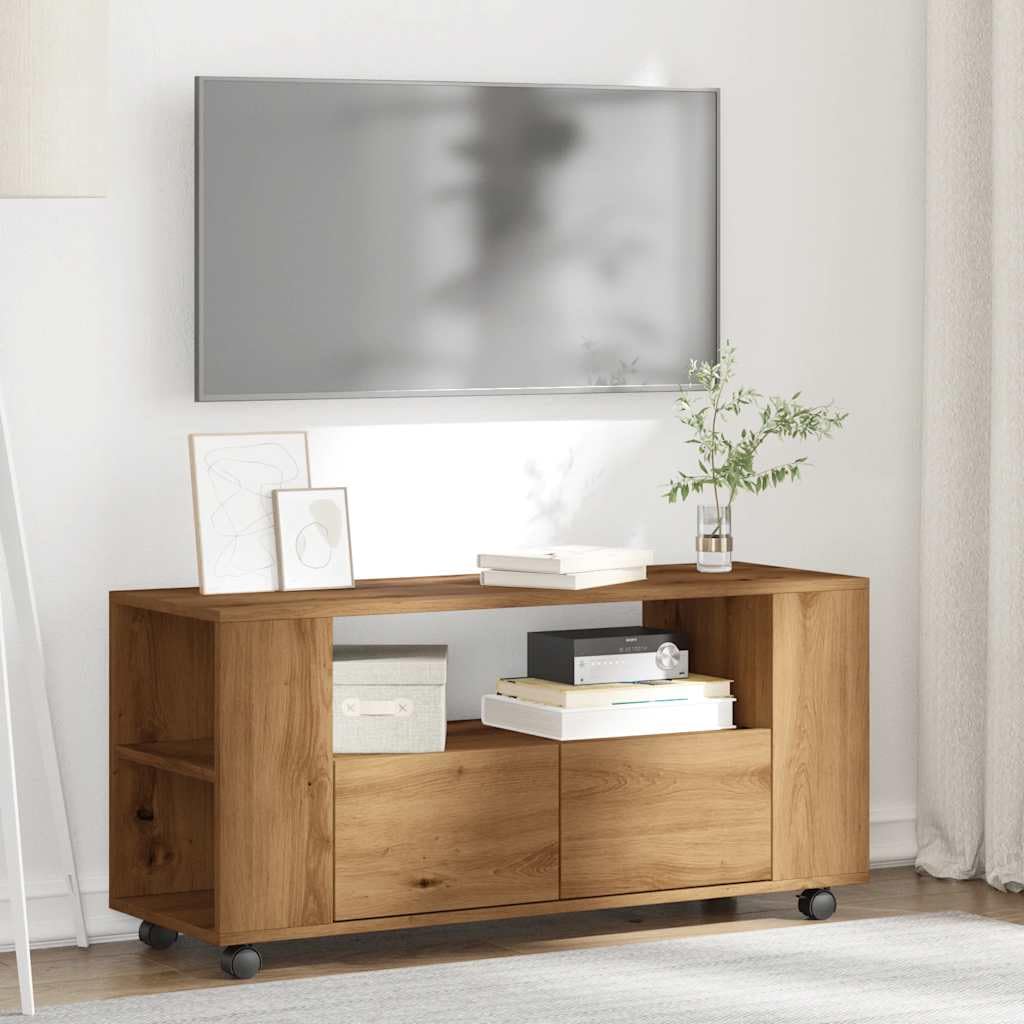 Snsowed Mueble TV Ruedas Madera ingeniería Roble Artisan 102x34,5x43cm, Mesa TV, Mueble TV Salon, Mueble Television, Mesa Television, Muebles De Salon, Mesa Salón TV - 855991