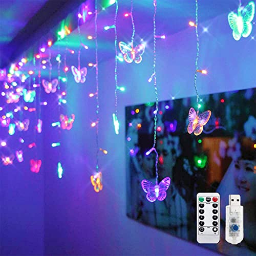 Cynzia Butterfly Curtain Lights, 8 Modes 48LED Twinkle String Light with Remote 4.9FT USB Powered...