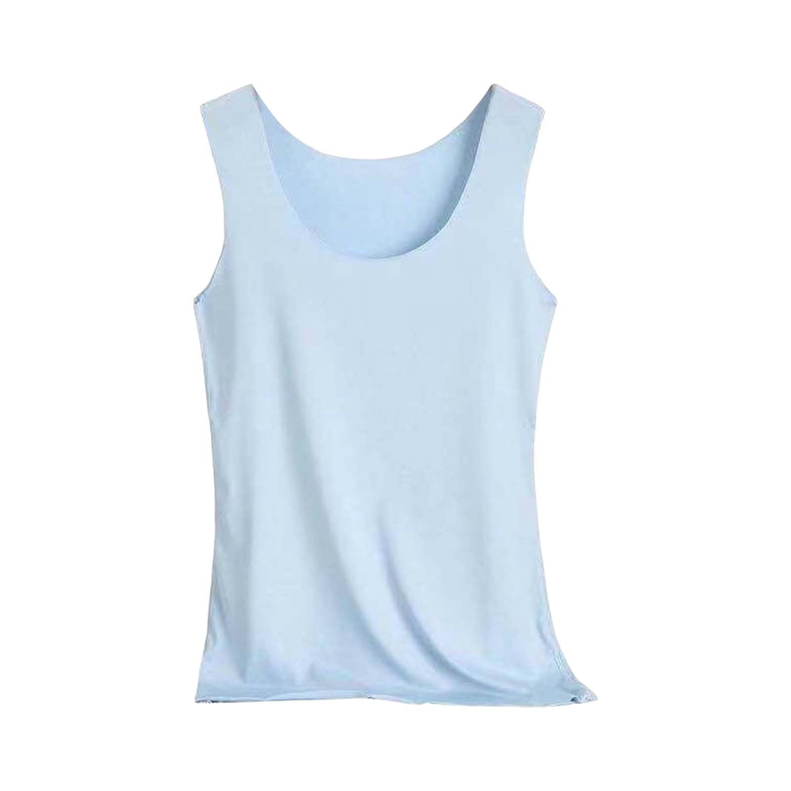 Tanktop mit Integriertem Bh Damen Yoga Untershirt Elegant Shirts Mädchen Hemdchen Leicht Oberbekleidung ohne Bügel Kleidung Freizeit Kurzarmshirt Breiter Riemen Camisole Stretch Eng Oberteil