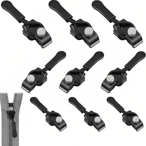 9 PCS Zip Repair Kit Zipper Repair Kit with 3 Sizes Replacement Zipper Slider Zips Fixer and Zip Puller Replacement Set Tool Free for Jackets Coats Luggage Backpacks Tents Jeans