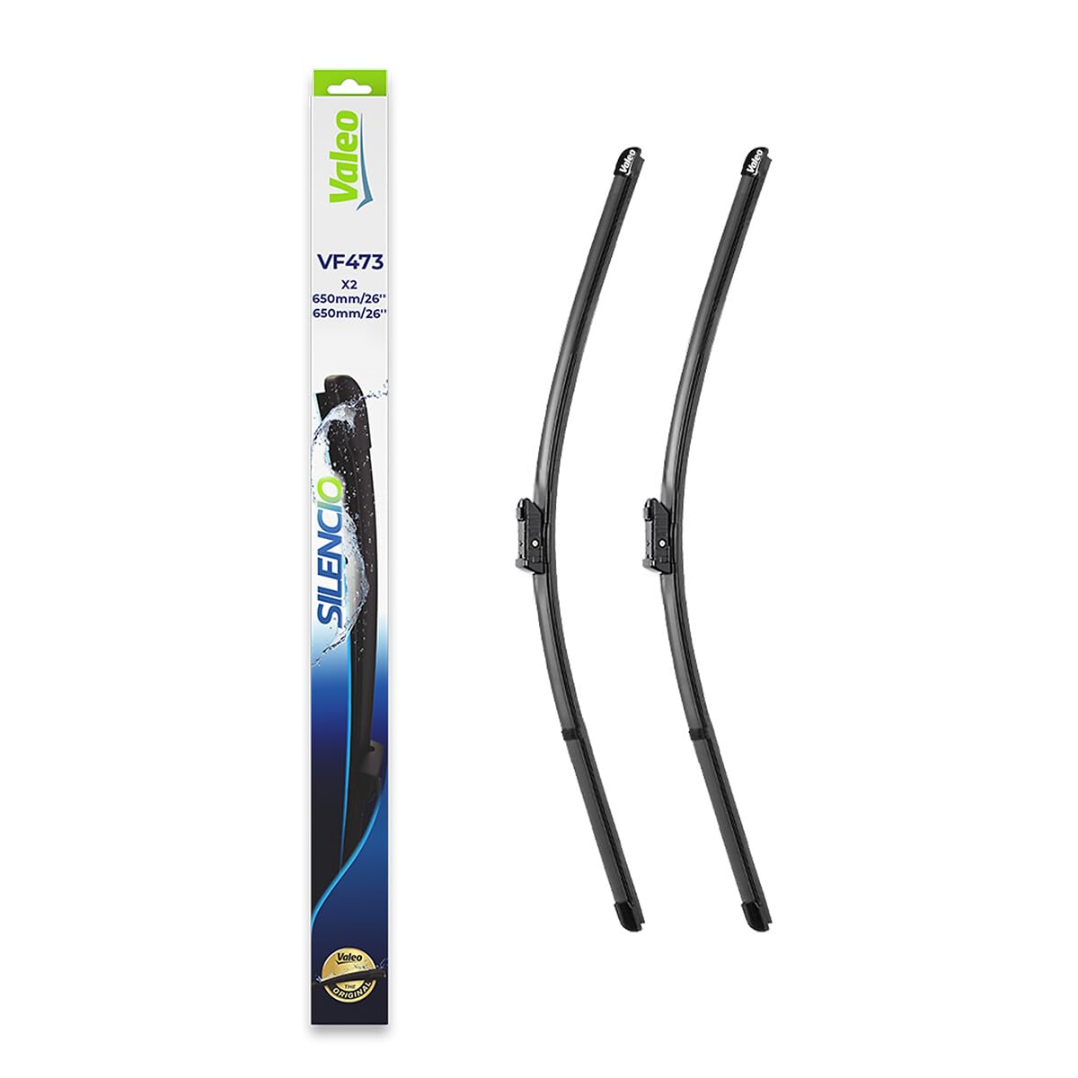 VALEO Silencio Wischer - VF473 - Leistungsstarke, hervorragende Sicht auf der Straße, einfache Montage - originale Flachblätter 650mm/650mm - Vorne - Set mit 2 Wischerblättern - 574673