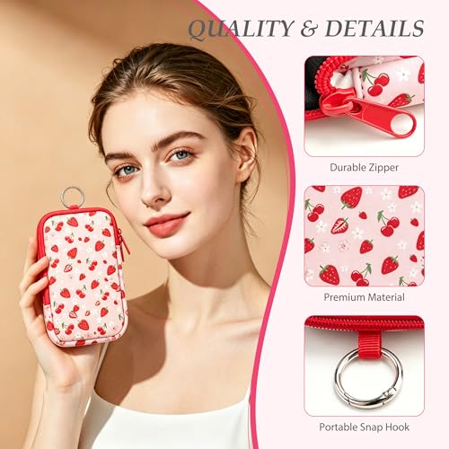 Image of KJQJLY 2 Pack Portable Tampon Organizer Bag Tampon Holder & Storage Case with Zipper for Travel, Discreet Period Bag for Purse, Waterproof Feminine Products Pouch for Women (Strawberry&Cherry)
