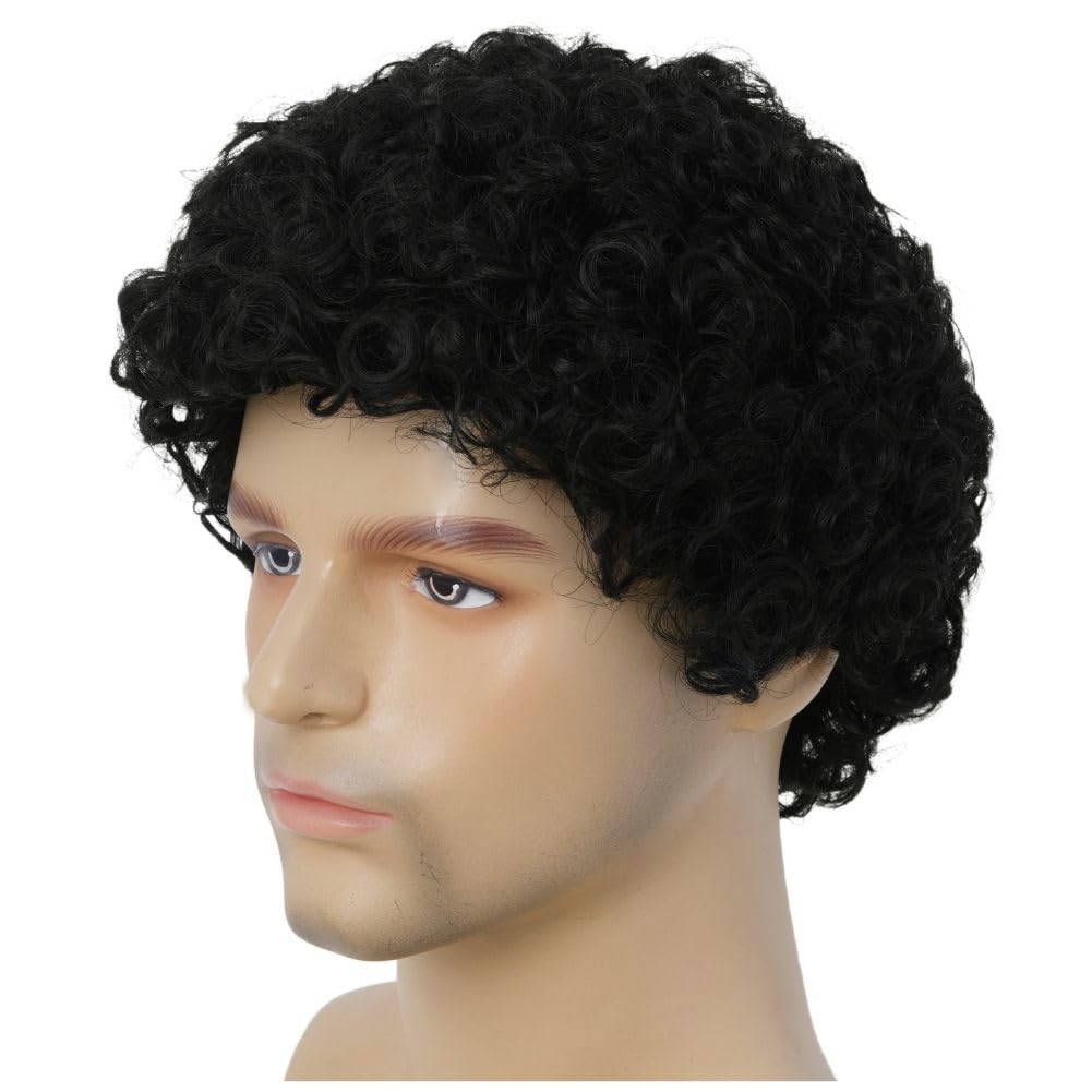 Black Curly Short Afro Wig for Men Fluffy Synthetic California Male Hair Wigs with Cap for Halloween Daily Use - Image 6