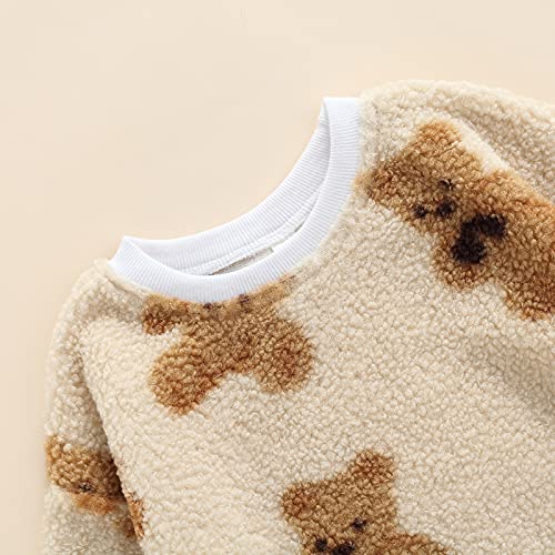 Baby Girl Boy Oversized Sweater Fleece Romper Pullover Sweatshirt Long Sleeve Warm Tops Fall Winter Clothes (B- Bear Beige,0-6 Months) #TOP1