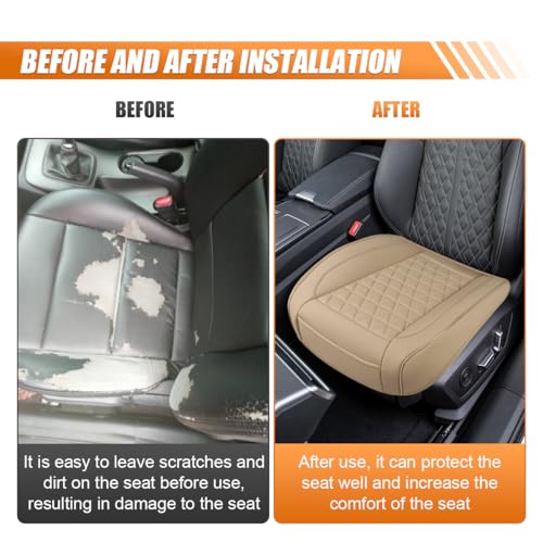 Image of Luxury Faux Leather Car Seat Cover, Car Seats Cushion, Beige