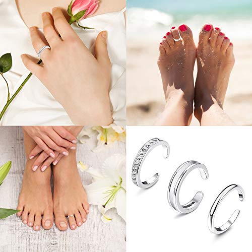 Sllaiss 925 Sterling Silver Toe Rings For Women Hypoallergenic Adjustable Open Cuff Toe Ring Platinum Plating Cubic Zirconia Toe Rings Foot Jewelry #TOP1