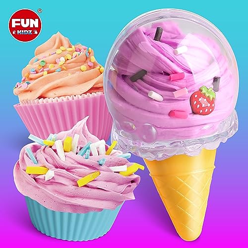 Fun Kidz Fluffy Slime For Girls Kids, Funkidz 4 Count Premade Butter Slime Kit To Make Ice Cream Butter Cake Slime With Sweet Adds-In Supplies