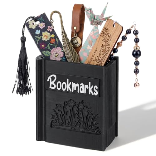Resurhang 3D Printed Book Shaped Bookmark Holder Book Lover Gift Bookish Accessory Office Desk Supplies End of Year Gift for Librarian Bookworm Teacher Women(Black)