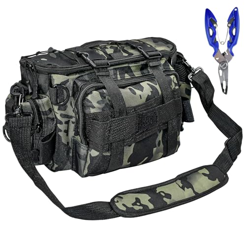 HWSWSH Sacchetto da Pesca con Tasche Multiple, Borsa per Attrezzatura da Pesca Impermeabile in Tessuto Oxford, Borsa da Pesca Multifunzionale con Organizzatore Interno Borsa da Pesca Spinning Tracolla