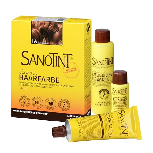 Sanotint - Haarfarbe Classic Nr. 16 Kupferblond - Naturnahe dauerhafte Haarfarbe mit Goldhirse und wertvollen pflanzlichen Extrakten – 100% Grauabdeckung – vegan - 125 ml