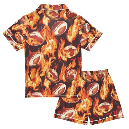 senya Football Balls Fire 1 Satin Summer Pajama Sets Silk Short Sleeve Button Down Sleepwear2