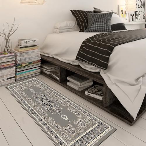 Alfombra larga para dormitorio y pasillos de diseño vintage gris de 70x350cm 3