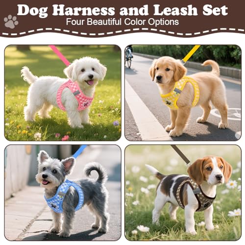 OFFCUP Hundegeschirr Leine Set für Hunde & Katzen Atmungsaktive Step-In Geschirr aus Mesh mit gepolsterter Weste Anti Zug Reflektierend Verstellbar Weich Welpengeschirr Katzengeschirr, Braun, M