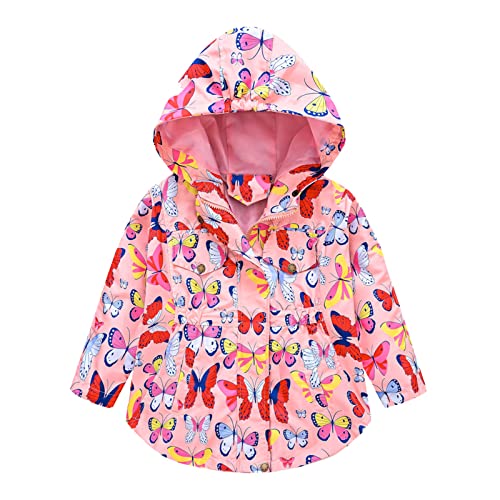 Toddler Boys Windbreaker Long Sleeve Windproof Outwear Cartoon Print Hooded Jacket (Pink, 4-5 Years)