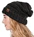 Slouchy Cable Knit Cuff Beanie by Tough Headwear - Chunky, Oversized Slouch Beanie Hats for Men & Women-Black Gray, one size 