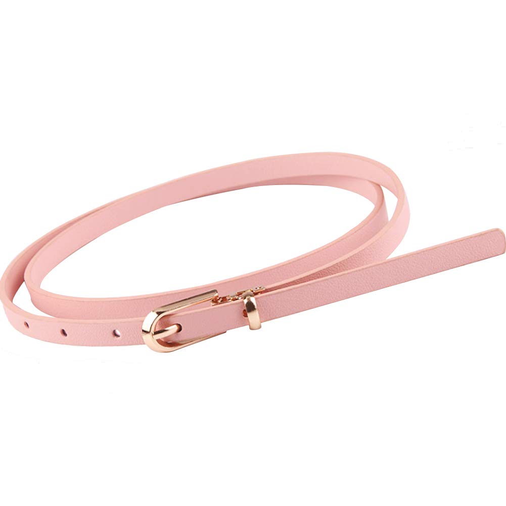 Zonfer Women's Pink Skinny Belt Solid Color Slender Waistband Thin Leather Waist Belt Strap For Dress Paints Casual Decor(Pink)