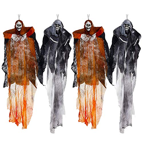 Hanging Halloween Decoration - Realistic Floating Ghoul Ghost Skeleton Face - 4 Pieces - Use In Home Or Office - Create Frightening Atmosphere & Make People Jump As They Walk Past The Horror