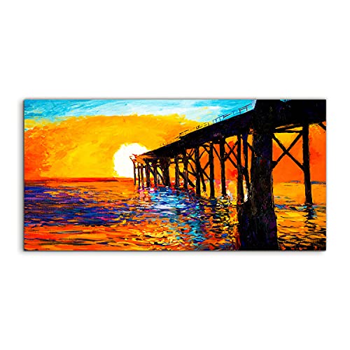 Tableau acrylique 100x50cm salon photo murale art acryl Sunset bridge