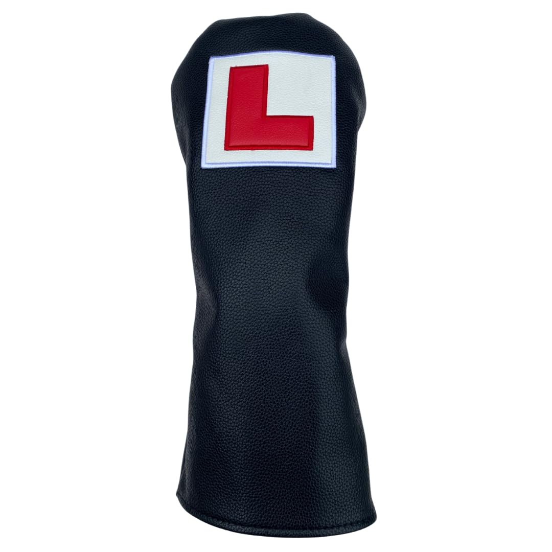 Driver Head Cover. Novelty Golf Club head covers. Golf gifts. PU Leather. (L Plate), Black