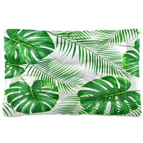 DUOBU Dog Crate Bed Soft Washable Dog Mat Cat Bed with Anti-Slip Bottom Tropical Palm Leaves Pet...
