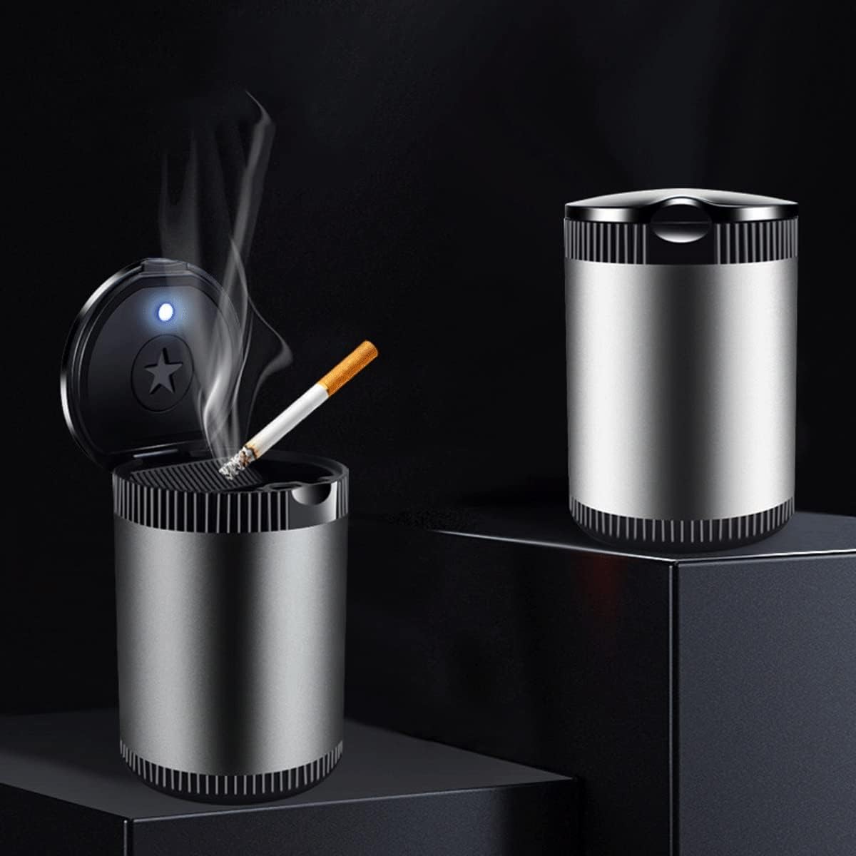 Car Ashtray, Portable Ashtray for Car, Car Ashtray Tray Smoking Cup Multifunctional Suspension with Lamp Cover Isolating Smell Cigarette Cup for Car Interior Products (Color : B)