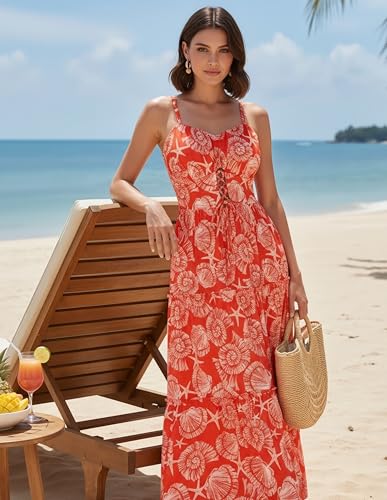Image of GRACE KARIN 2026 Women's Spaghetti Vacation Sundress Summer Beach Flowy Boho Floral Maxi Dresses with Pockets