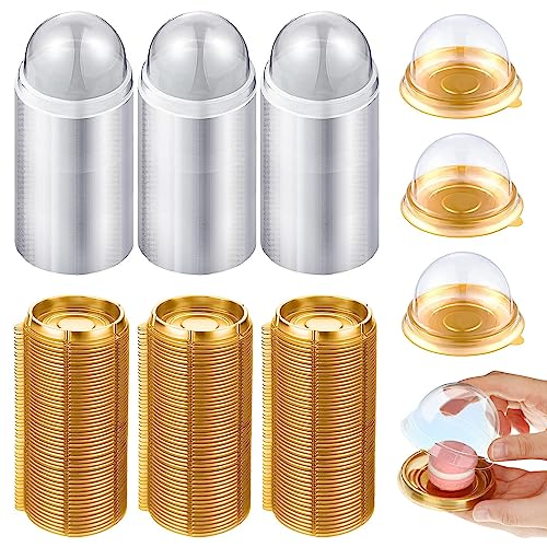 RHBLME 200 Pack Mini Bundt Cake Containers, Clear Plastic Small Cake Boxes with Dome Lids Mini Cupcake Boxes, Dome Muffin Single Container for Cookies Cheesecake Mooncake Desserts