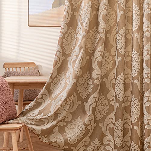 NAPEARL Damask Curtains for Living Room, Gothic Jacquard Curtain Drapes with Floral Patterns, Beige Curtains for Bedroom 108 Inch Length, Set of 2 Panels, Each 52 x 108 Inches