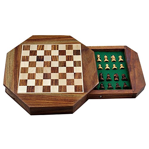 Image of Good Friday Sale!! Magnetic Octangle Shape Chess Pieces Set and Wooden Board Travel Games with Storage 9 Inches