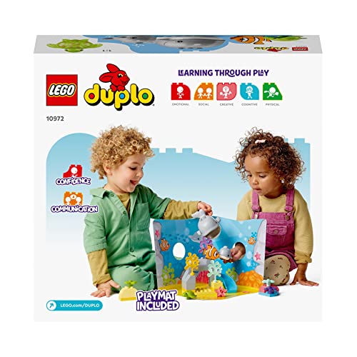 LEGO 10972 Duplo Fauna Salvaje del Océano, Juguete Educativo, Animales para Niños a Partir de 2 Años, Tortuga, Pez y Ballena, Set con Escenario