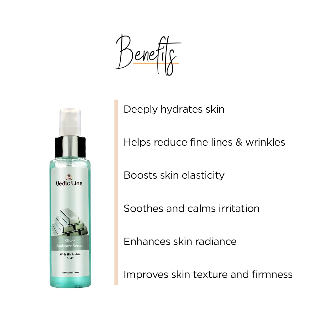 Vedic Line Silver Moisture Serum, With Spf, Protect From Pollution, Drying And Dehydrating With Jasta Bhasma, Aloe Vera Gives Glow To Skin. 100Ml